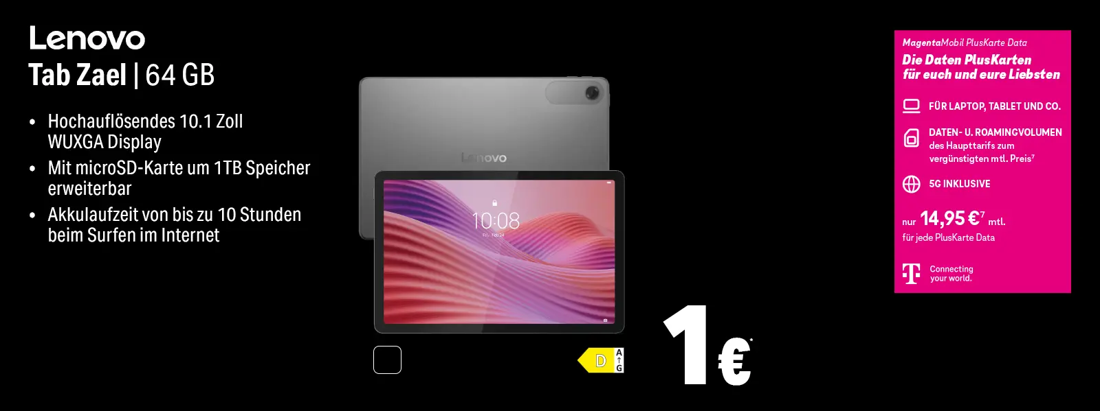 Lenovo Tab Zael 64 GB Tablet Angebot mit 10,1 Zoll Display und Akkuangabe